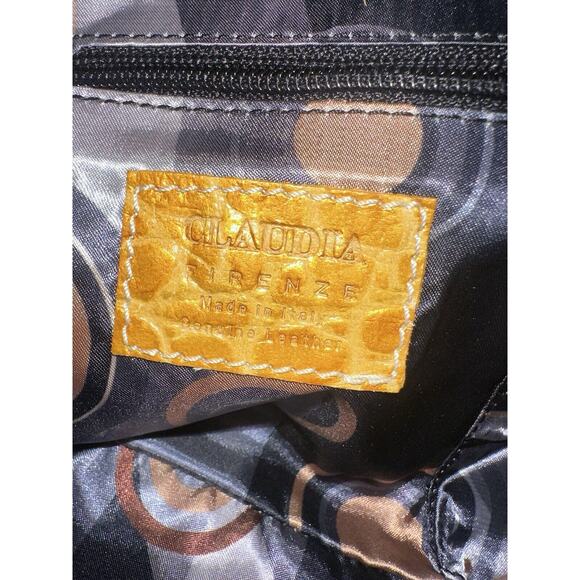 Claudia Firenze Mustard Leather Croc Embossed Leather Shoulder/Clutch Purse EUC - Picture 6 of 10